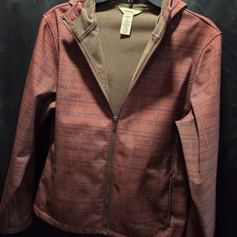 Gander Mtn Guide Series Women's Brown Plaid Fleece Lined Hoody EUC